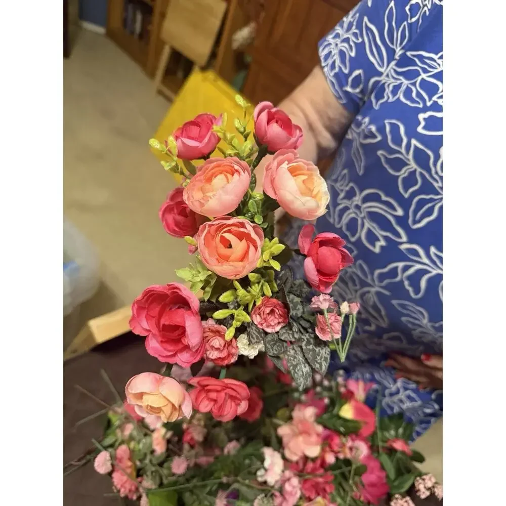 Large Lot / Box of Miscellaneous Artificial Silk Flowers - Bright Pink Shades
